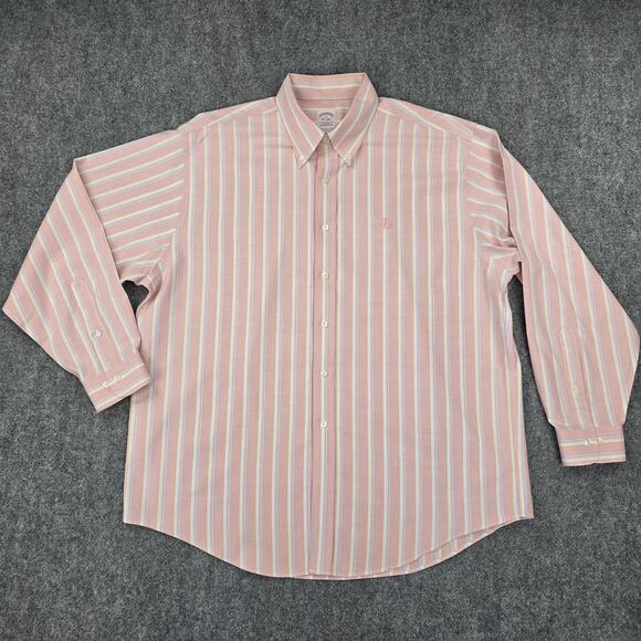 Brooks Brothers Shirt Mens XL Pink Striped Woven Oxford Cloth Supima Button Down - Picture 2 of 16